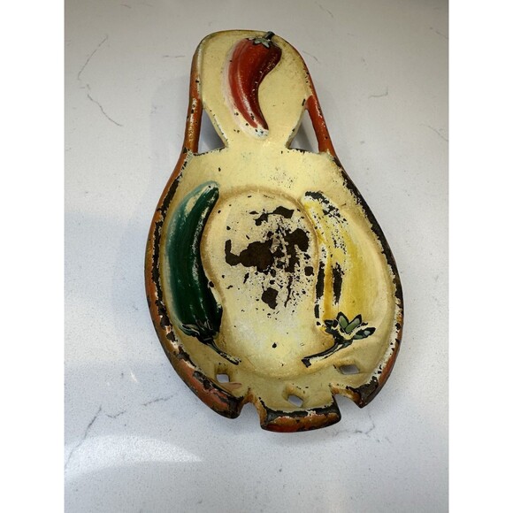 Vintage Mexican Cast Iron Spoon Rest Wall Mount Chili Pepper Design Folk Art - Picture 2 of 8
